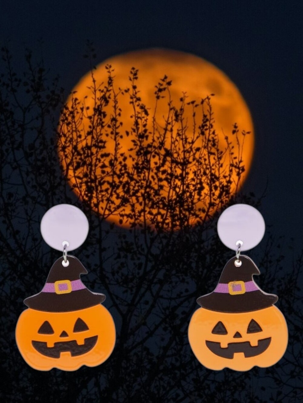 Halloween Jack-O'-Lantern Pumpkin Witch Hat Dangle Earrings - Orange & Black
